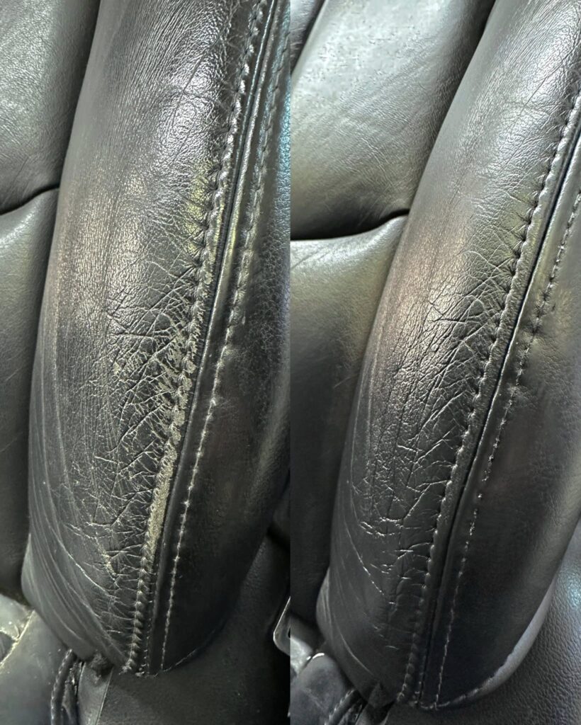 Kopott bőr autóülés bőrfestés előtt