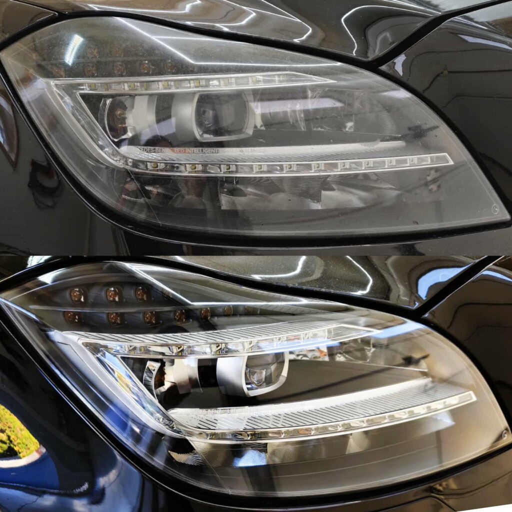 Felújított LED autó fényszóró előtte és utána